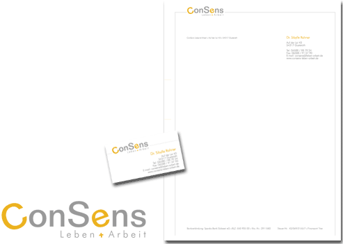 Logotype und Geschäftspapiere für Consens, Gusterath